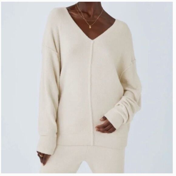 Aritzia Wilfred Free Hush Knit V Neck Sweater Birch White Oversized Medium - Picture 1 of 5